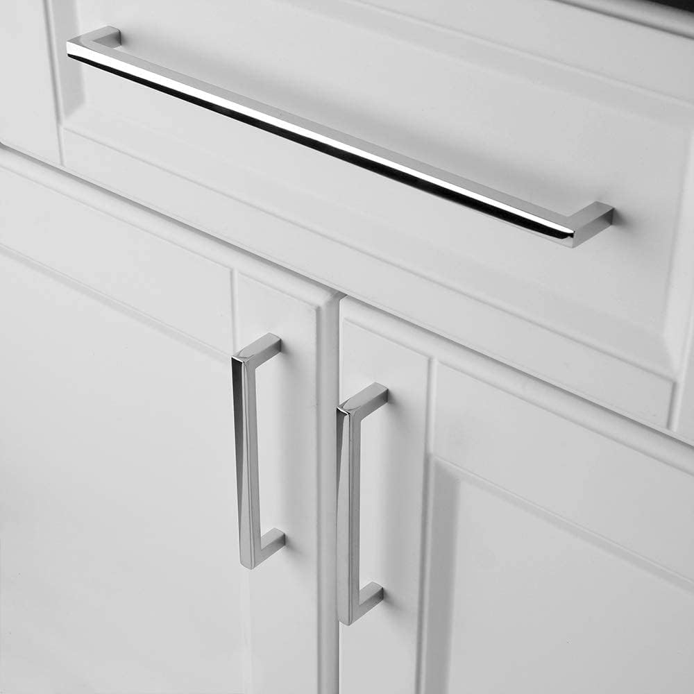 KOOFIZO Solid Square Bar Cabinet Handle - Chrome Furniture Pull, 10 Inch/256mm Screwhole Distance, Pack of 5 for Kitchen Cupboard Door, Bedroom Dresser Drawer, Bathroom Wardrobe Hardware