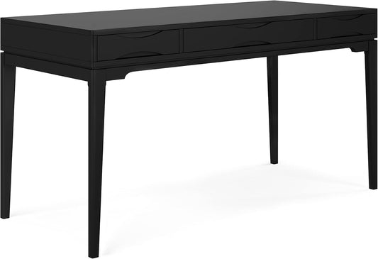 SIMPLIHOME Harper Desk - 60-Inch Wide Solid Hardwood Writing Desk in Black, Mid-Century Modern Home Office Computer Table for Workspace or Study with 2 Drawers and Flip-Down Keyboard Tray