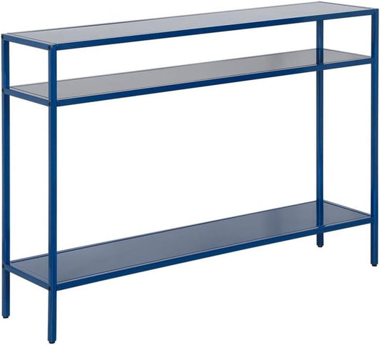 Henn&Hart 42" Wide Rectangular Console Table with Metal Shelves in Mykonos Blue, Entryway Table, Accent Table for Living Room, Hallway