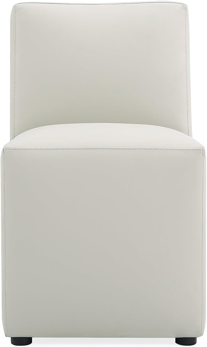 Manhattan Comfort Anna Square Modern Dining Chair with Head to Toe Faux Leather Upholstery and Plastic Foot Padding, Luxury Accent Furniture, Set of 2, Stone Grey