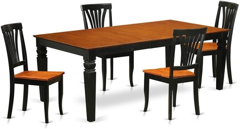 East West Furniture LGAV5-BCH-W 5 Piece Kitchen Table & Chairs Set Includes a Rectangle Dining Room Table with Butterfly Leaf and 4 Solid Wood Seat Chairs, 42x84 Inch, Black & Cherry