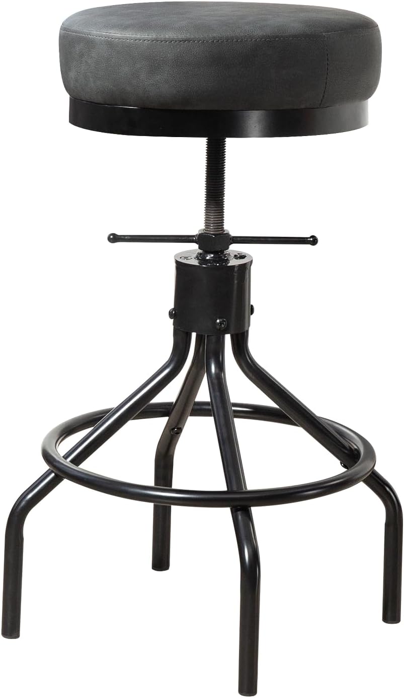 Swivel Bar Stools Adjustable Industrial Barstools Metal Modern PU Leather 28inch Round Backless Counter Height Stool Bar Chair for Kitchen Island (1, Grey)