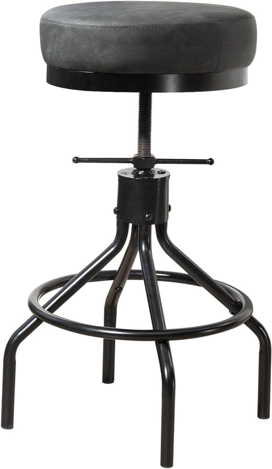 Swivel Bar Stools Adjustable Industrial Barstools Metal Modern PU Leather 28inch Round Backless Counter Height Stool Bar Chair for Kitchen Island (1, Grey)