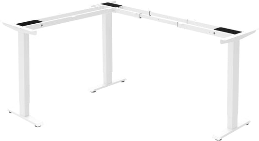 Fromann Adjustable 3 Legs Standing Desk Frame Base Electric Corner Sit-Stand Desk for Home and Office (White)