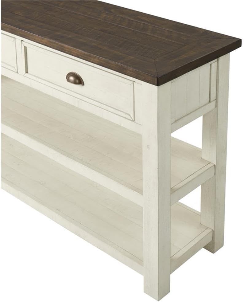 Martin Svensson Home Solid Wood Sofa Console Table, Cream White with Brown Top