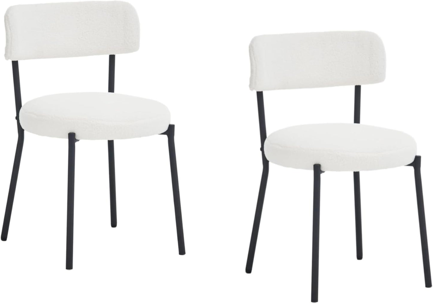 AWQM Dining Chairs Set of 2, Mid-Century Modern Kitchen Dining Room Chairs, Boucle Dining Chairs with Black Metal Legs for Kitchen, Living Room, White
