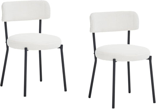 AWQM Dining Chairs Set of 2, Mid-Century Modern Kitchen Dining Room Chairs, Boucle Dining Chairs with Black Metal Legs for Kitchen, Living Room, White