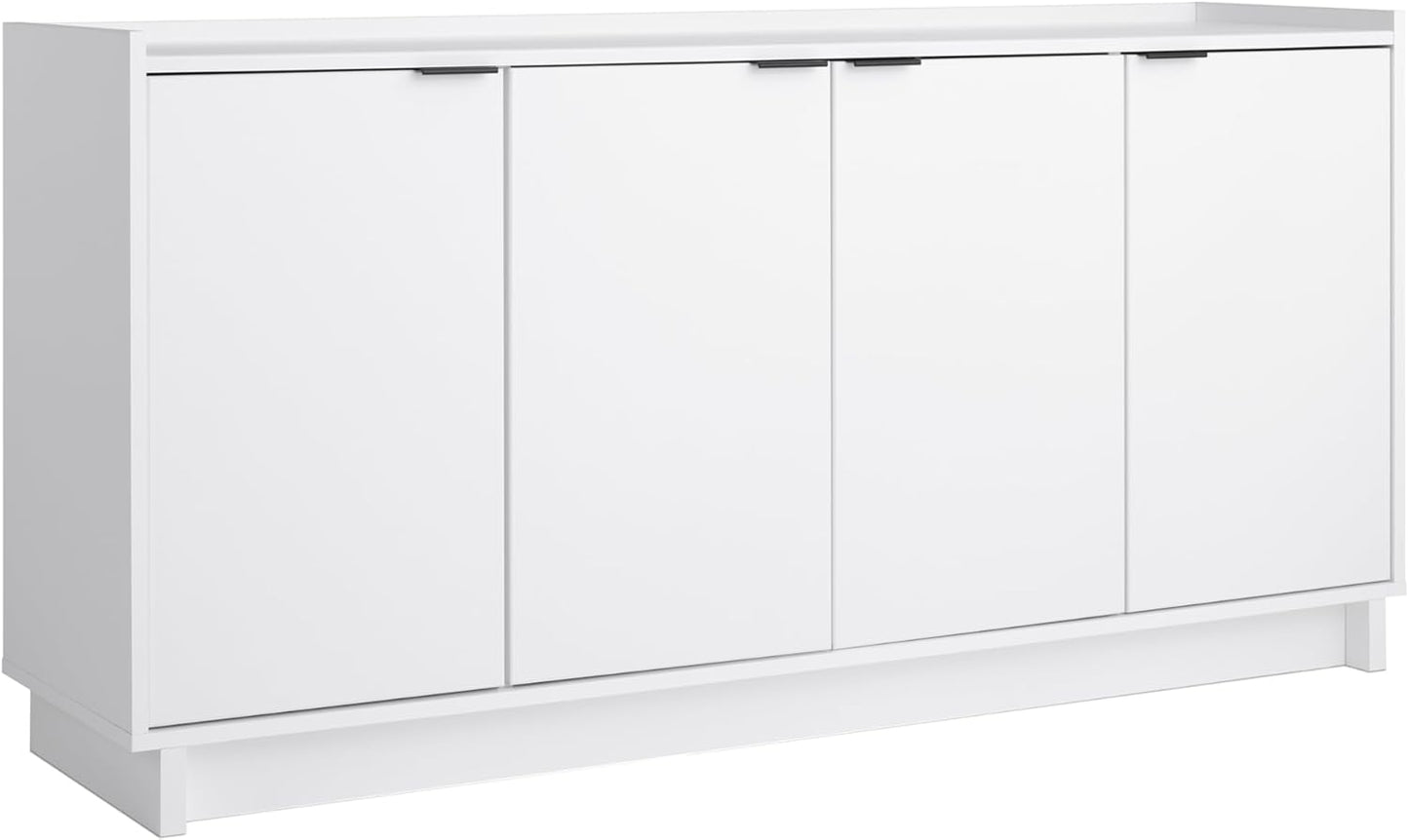 Prepac Simply Modern 4 Door Console Table with Storage, White Storage Cabinet with Doors and Shelves, Sideboard Storage Cabinet 60" W x 30" H x 16" D, WCBG-1820-1