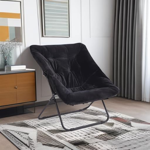 Tiita Comfy Folded Chair, Soft Faux Fur Oversized Folding Accent Chair, Lounge Lazy Chair for Kids Teens Adults, Metal Frame Moon Chair for Bedroom, Living Room, Dorm Rooms