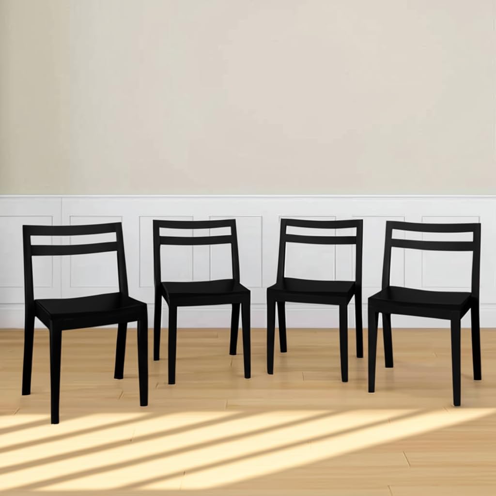 Grain & Grove Davie Dining Room Chairs Set of 4, Solid Wood Modern Kitchen Chair for Living Room, Kitchen, Black