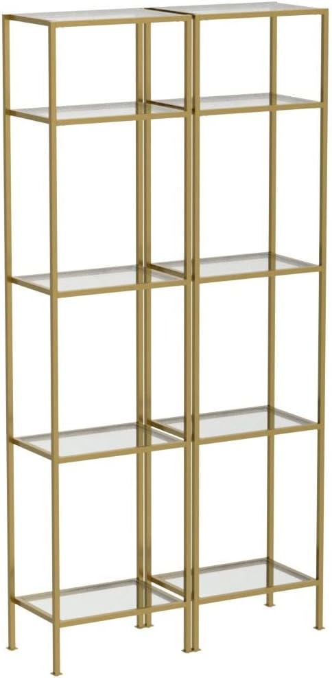 Crosley Furniture Aimee 2-Piece Bookshelf Set with Glass Shelves, Bookcase Storage, Gold and Glass