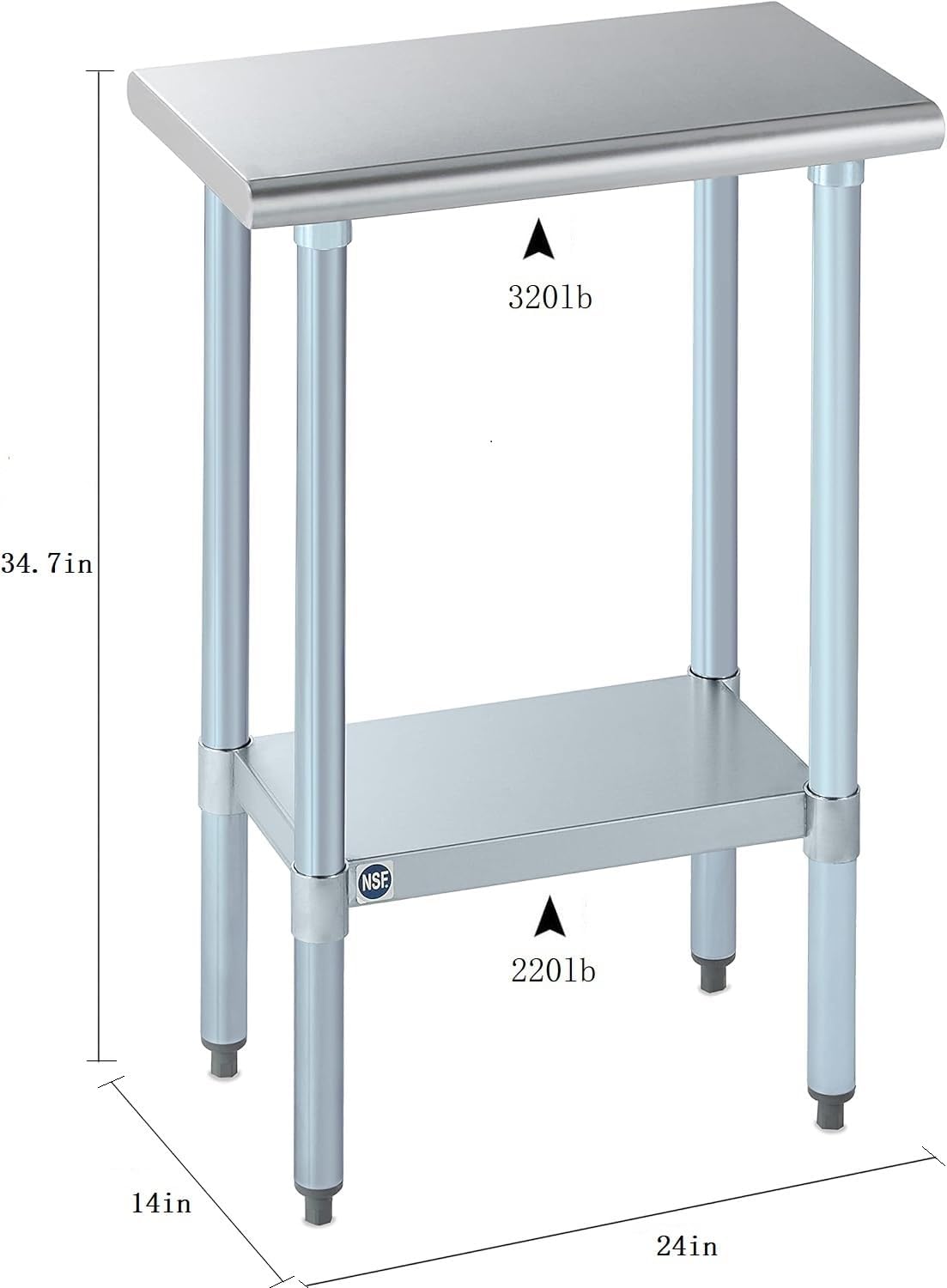 ROCKPOINT Stainless Steel Table for Prep & Work 14x24 Inches, NSF Metal Commercial Kitchen Heavy Duty Table with Adjustable Under Shelf and Table Foot for Restaurant, Home and Hotel
