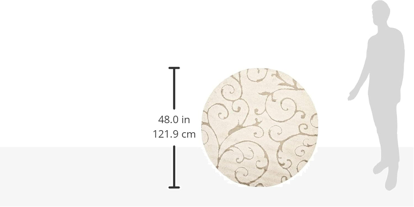 SAFAVIEH Florida Shag Collection Area Rug - 4' Round, Cream & Beige, Scroll Design, Non-Shedding & Easy Care, 1.2-inch Thick Ideal for High Traffic Areas in Living Room, Bedroom (SG455-1113)
