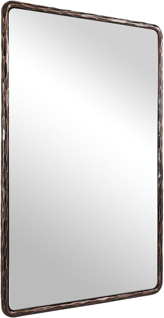 ANDY STAR Hand-Forged Bronze Bathroom Mirrors for Wall, 30x40 Inch Vintage Solid Steel Metal Frame Bathroom Vanity Mirror, Antique Rounded Rectangle Wall Mirror, Hangs Horizontally or Vertically