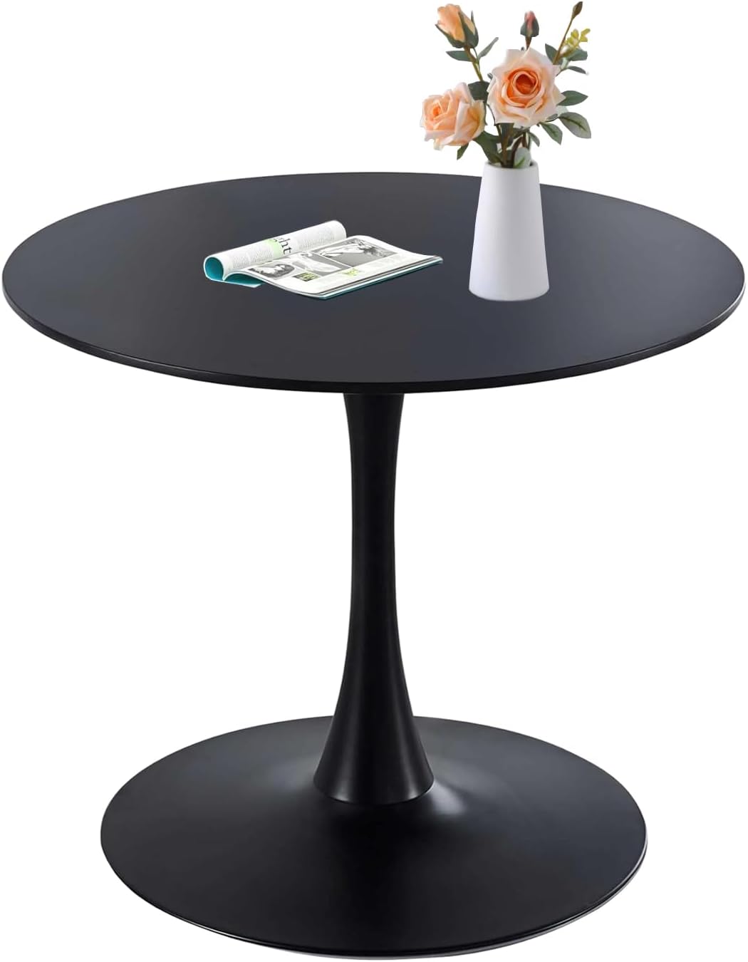 Round Black Dining Table, 31.5" Tulip Table with Pedestal Base, Black Dining Table for 1-4 Person, Mid-Century Leisure Table for Kitchen, Living Room