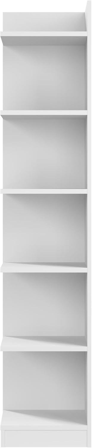 Bush Furniture Universal 15W Tall Corner Bookshelf in White, 6 Shelf Narrow Bookcase for Home Office Storage or Living Room Organization