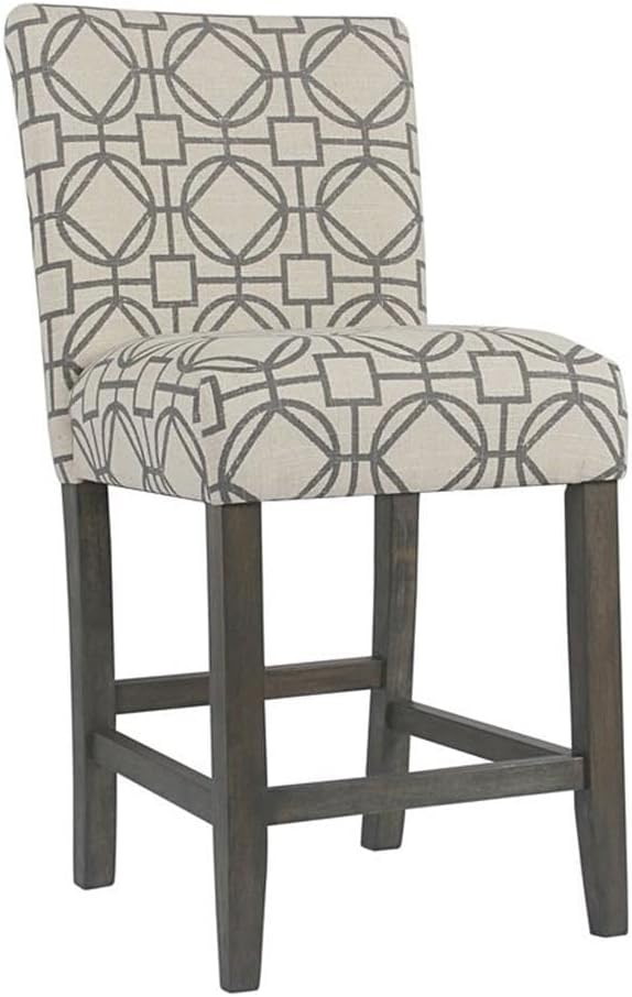 HomePop Upholstered Counter Height Barstool, 24-Inch, Tan and Gray Lattice