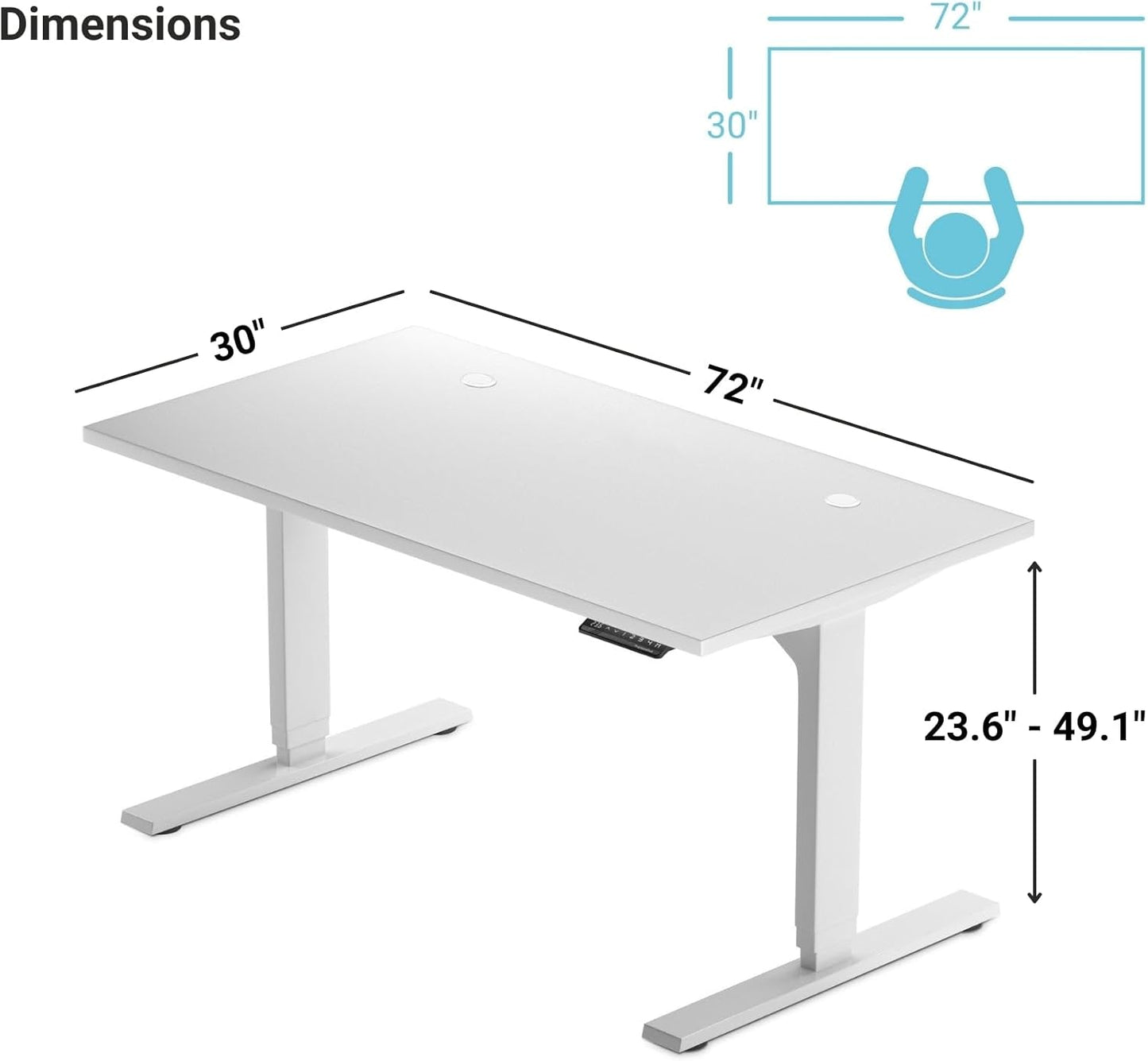Progressive Desk Stand Up Adjustable Height Electric Standing Desk - 72" x 30" Dual Motor Table for Computer Home Office Workstation - Black Frame, Roasted Walnut Top