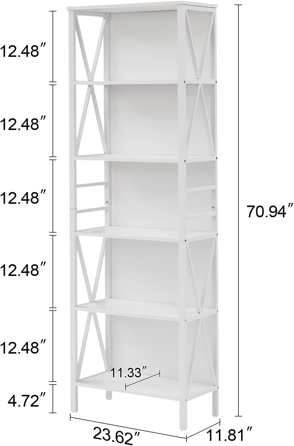 HOMISSUE Tall Bookshelf, 6-Tier Book Shelf, Rustic Wood Metal Bookshelves and Bookcases, Freestanding and Industrial Open Bookcase for Home Office, Living Room and Bedroom, Vintage, White