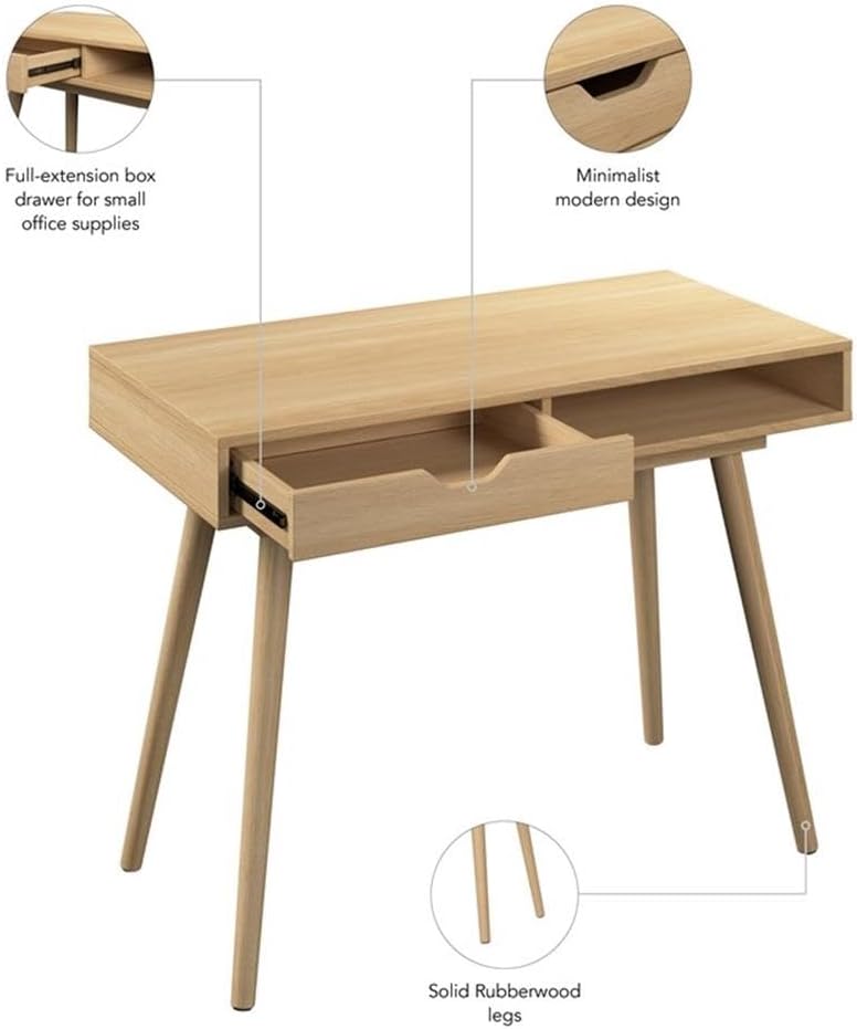 Bush Furniture Nora 40W Writing Desk in Natural Oak | Computer Table for Home Office Workspace or Entryway