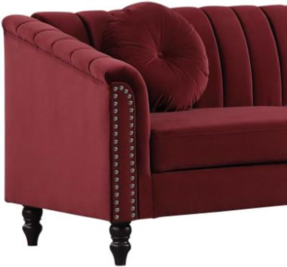 Accent Chair, Single Couch Chair with Style Button Tufted, Scroll Arms and Nailhead for Living Room, Office, Apartment-Red