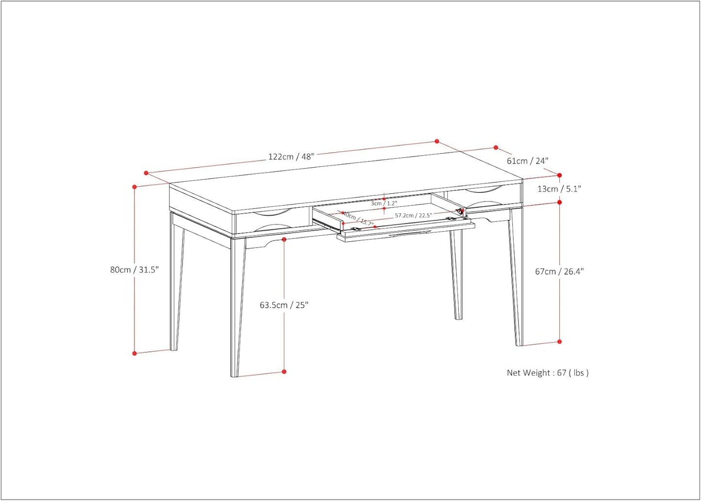 SIMPLIHOME Harper Small Desk - 48 inch Wide Solid Hardwood Writing Desk in Walnut Brown, Mid-Century Modern Home Office Table for Study or Work with 2 Drawers and Flip-Down Keyboard Tray