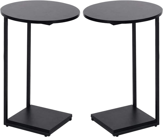 HDANI C Shaped End Table Set of 2,Couch Side Table That Slide Under,C Table End Table for Livingroom, Bedroom,Office (Black)