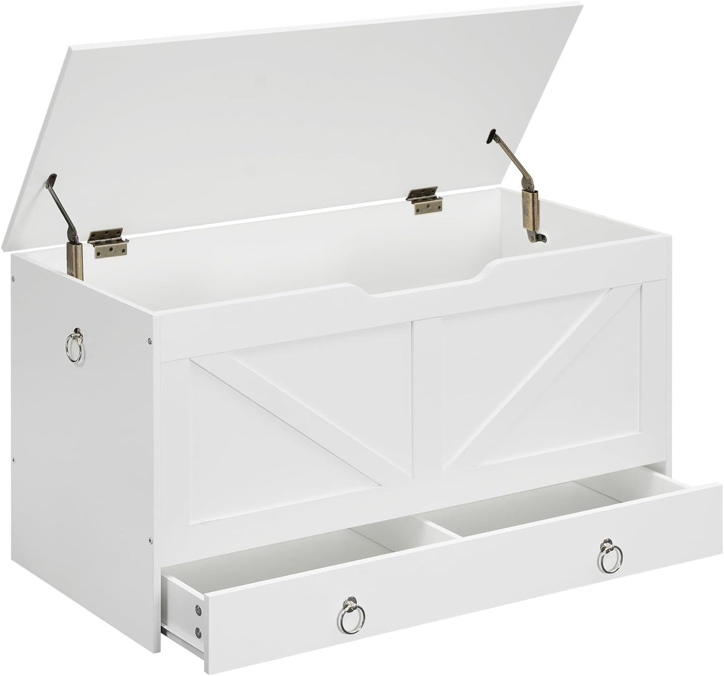 HOOBRO Storage Chest, 39.3" Toy Chest with Drawer, Wooden Storage Bench, Sturdy Entryway Bench Supports 220 lb, Shoe Bench, Safety Hinge, U-Shaped Opening, Easy Assembly, White WT710CW01G1