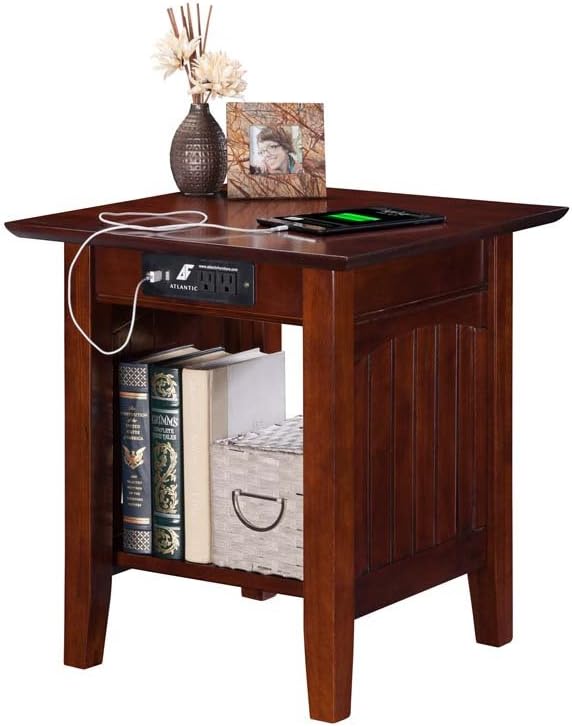 AFI Nantucket End Table with Built-in Charger in Walnut