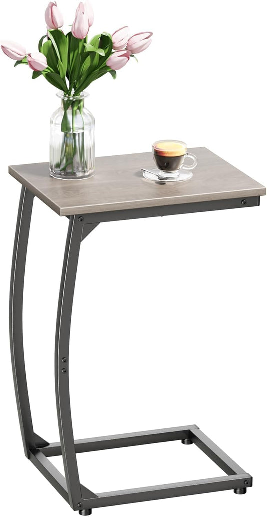 C-Shaped End-Table - Side Table for Couch,Curved Support Legs, Slide Under Couch Table for Sofa, TV Tray Table for Living Room Bedroom (Grey)