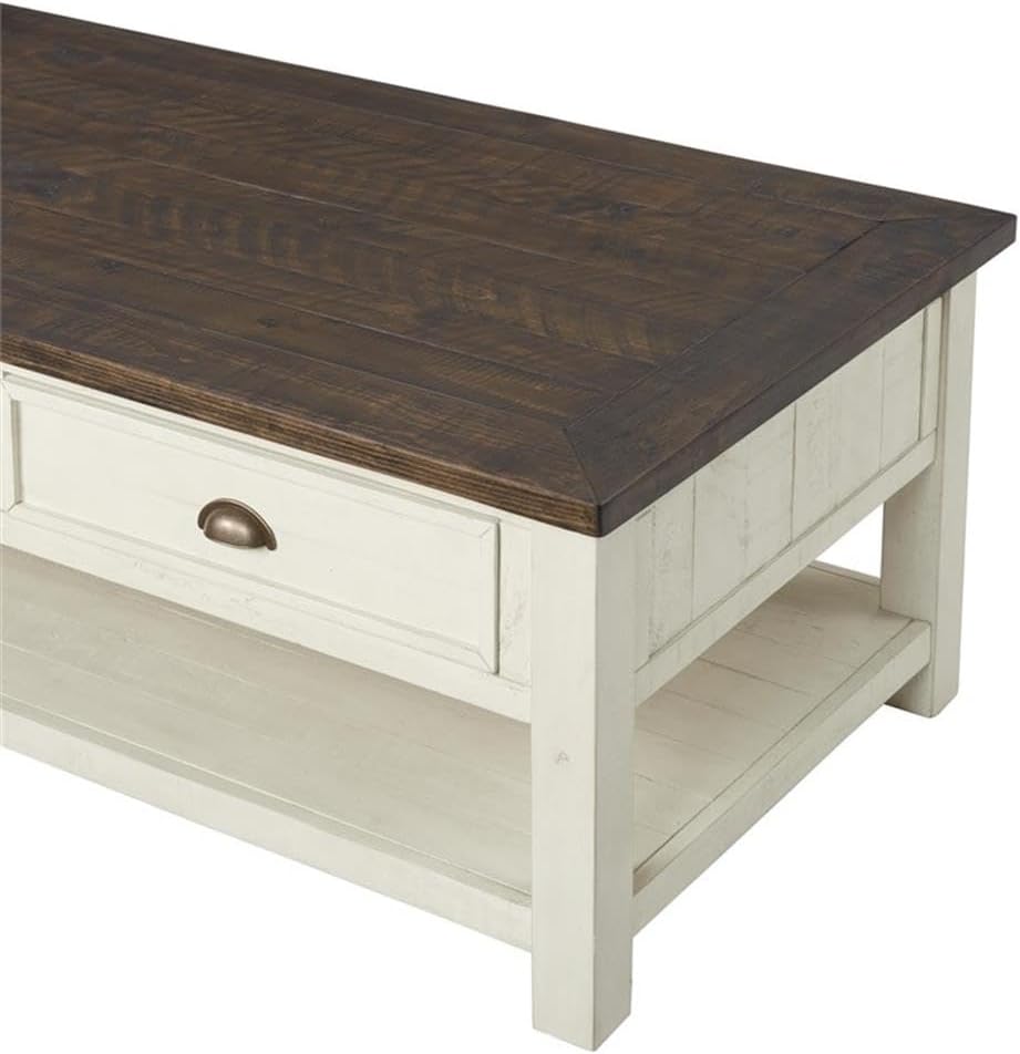 Martin Svensson Home Solid Wood Coffee Table, Cream White with Brown Top