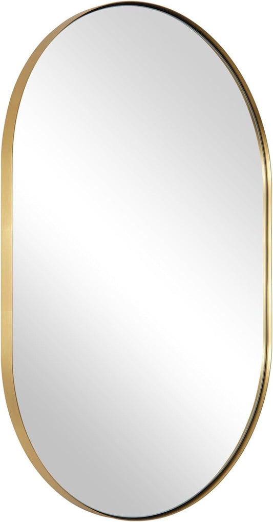 ANDY STAR Oval Bathroom Mirror, 20x33’’Oval Gold Mirror Stainless Steel Metal Frame Mirror for Bathroom, Entryway, Living Room, Contemporary 1" Deep Set Design Wall Mount Hangs Vertical or Horizontal