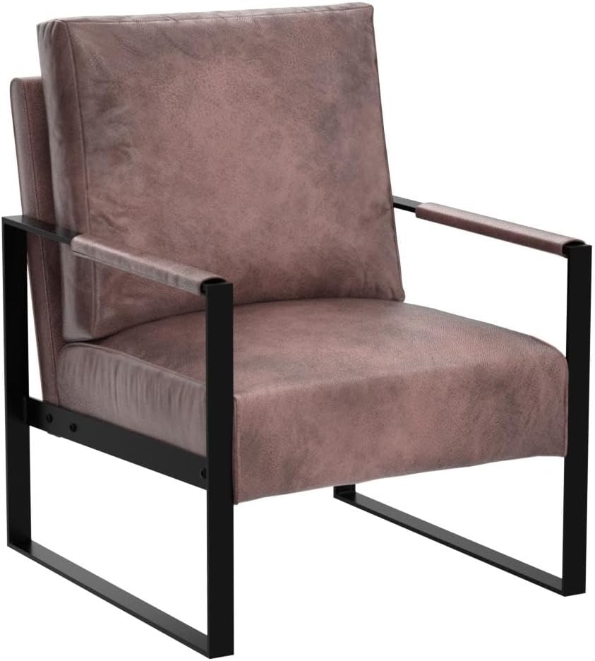 Container Furniture Classic Mid Century Modern Accent Chair with Durable Square Metal Frame, Armchair for Living Room, Bedroom, Home Office in Spotted Microfiber Upholstery, Dark Brown