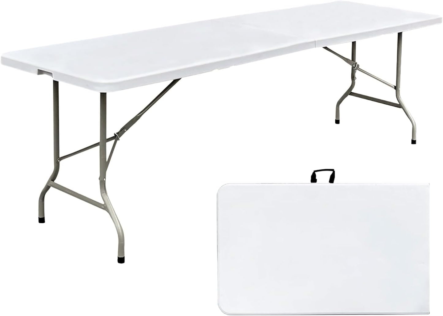 8 Foot Folding Table 96 inch Heavy Duty 8ft Plastic Portable Foldable Table with Handle Indoor Outdoor White 8' Dining Table for Picnic, Party and Camping