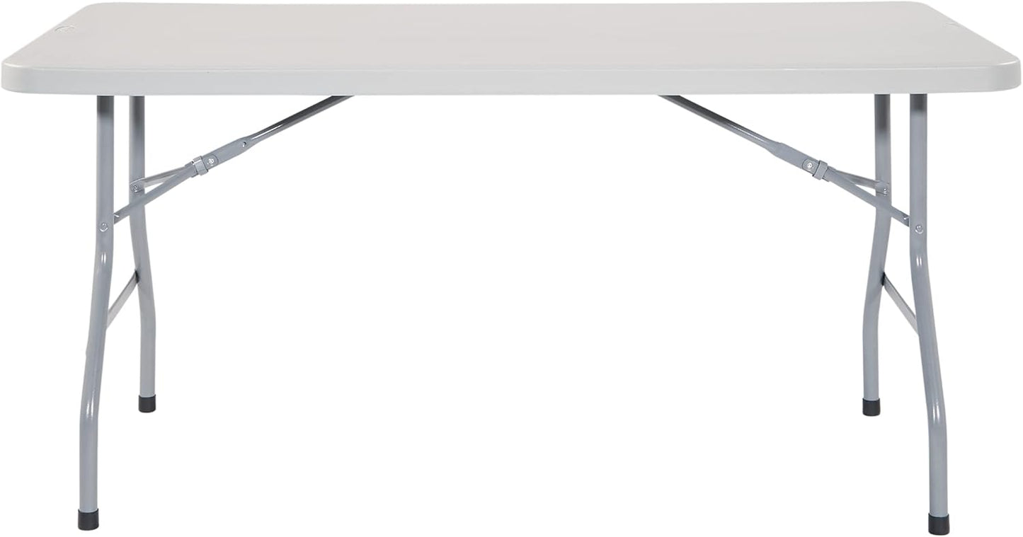 Office Star Resin Multipurpose Rectangle Folding Table for Indoor or Outdoor Use, 5 Feet Light Gray
