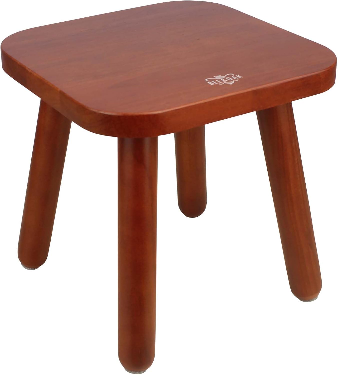 BEE&OAK Wooden Step Stools for Adults, Solid Rubber Wood Non-Slip Step Foot Stool, Heavy Duty 300 lbs One Step Stool for Bedroom, Bathroom, Kitchen (Red-Brown, 9.25" (D) x 9.25"(W) x 8.86"(H))
