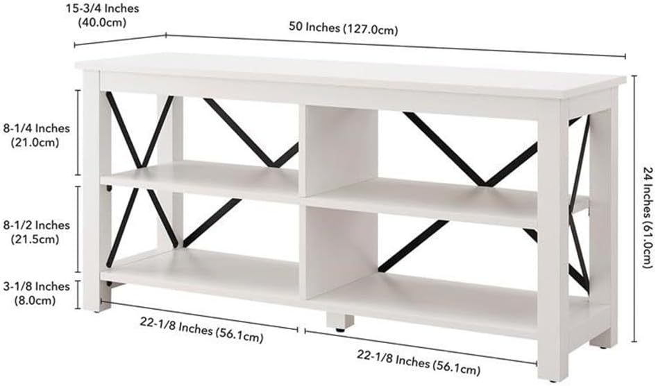 Henn&Hart Rectangular TV Stand for TV's up to 55" in White, TV Stands for the Living Room