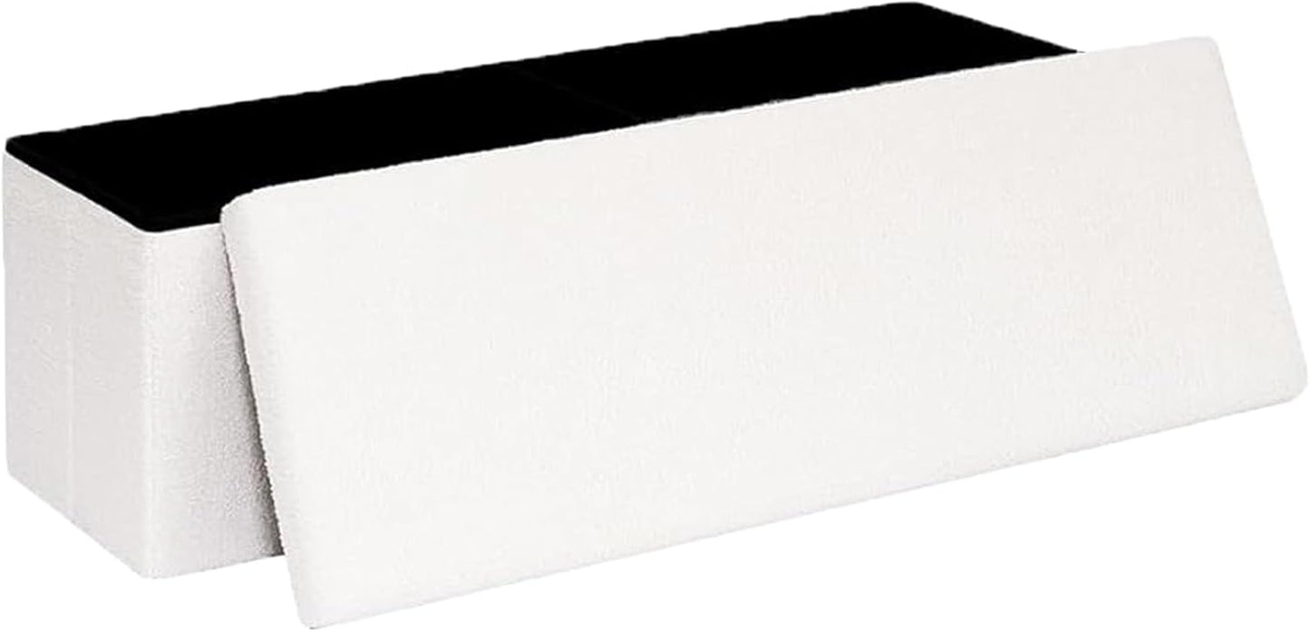 43 Inches Storage Ottoman Bench - Extra Large Foldable Ottoman with Storage, Bench for Living Room, Bedroom, Entryway - White