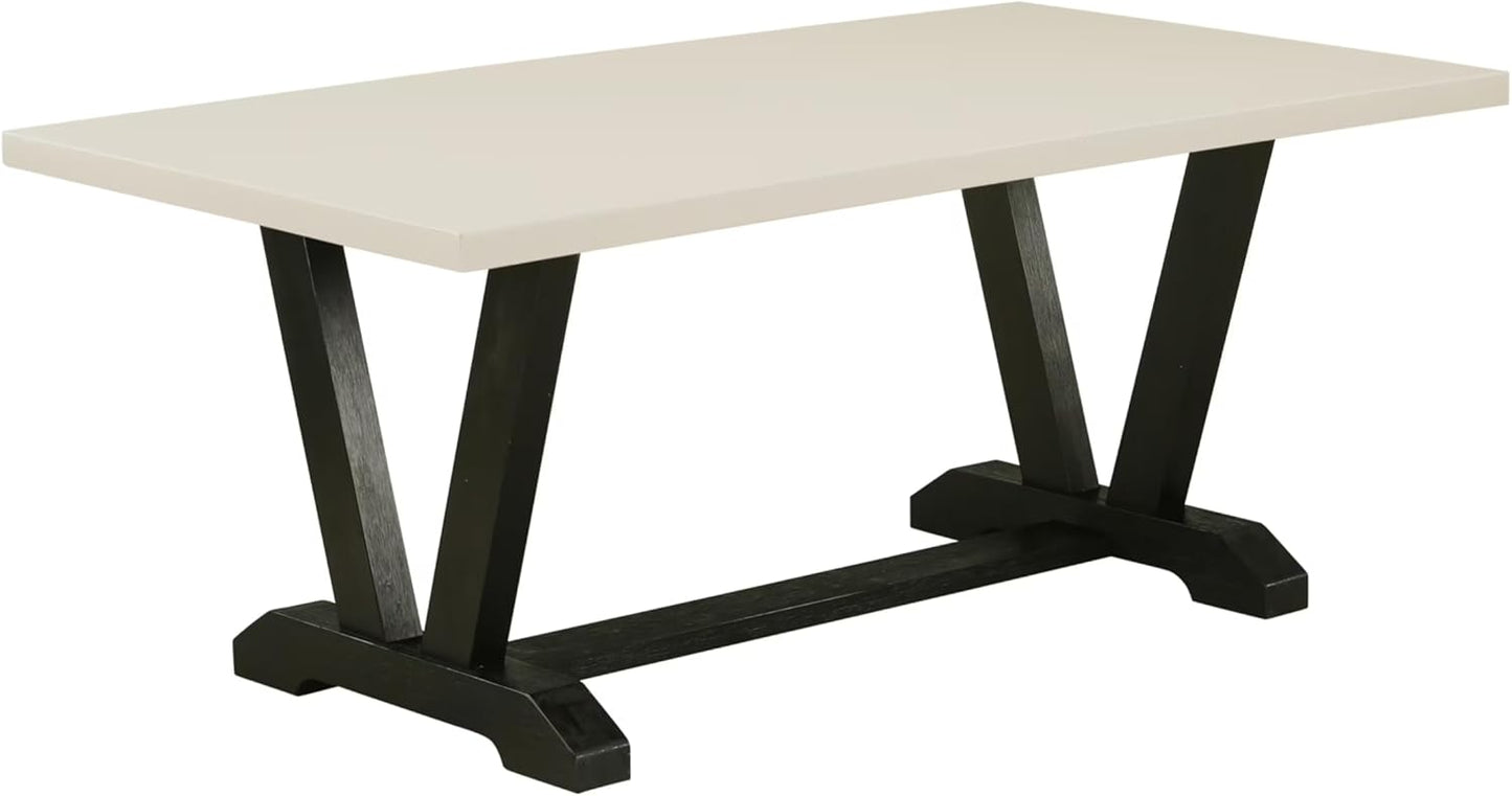 East West Furniture V627EL121-7 7 Piece Modern Dining Table Set Consist of a Rectangle Wooden Table with V-Legs and 6 Blue Linen Fabric Upholstered Chairs, 40x72 Inch, Multi-Color