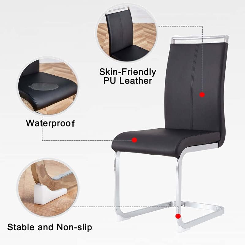 Dining Chairs Set, Kitchen Modern Metal Chairs with Faux Leather Padded Seat High Back and Sturdy Chrome Legs, Chairs for Dining Room (Black-1, Set of 4)