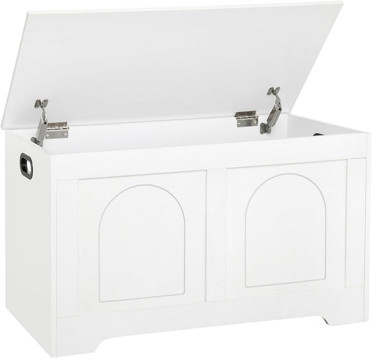 DINZI LVJ Storage Chest, 31.5”Wooden Toy Box with 2 Safety Hinges, Entryway Storage Bench with Flip-Top, Sturdy Storage Trunk for Living Room, Bedroom, Easy Assembly, White