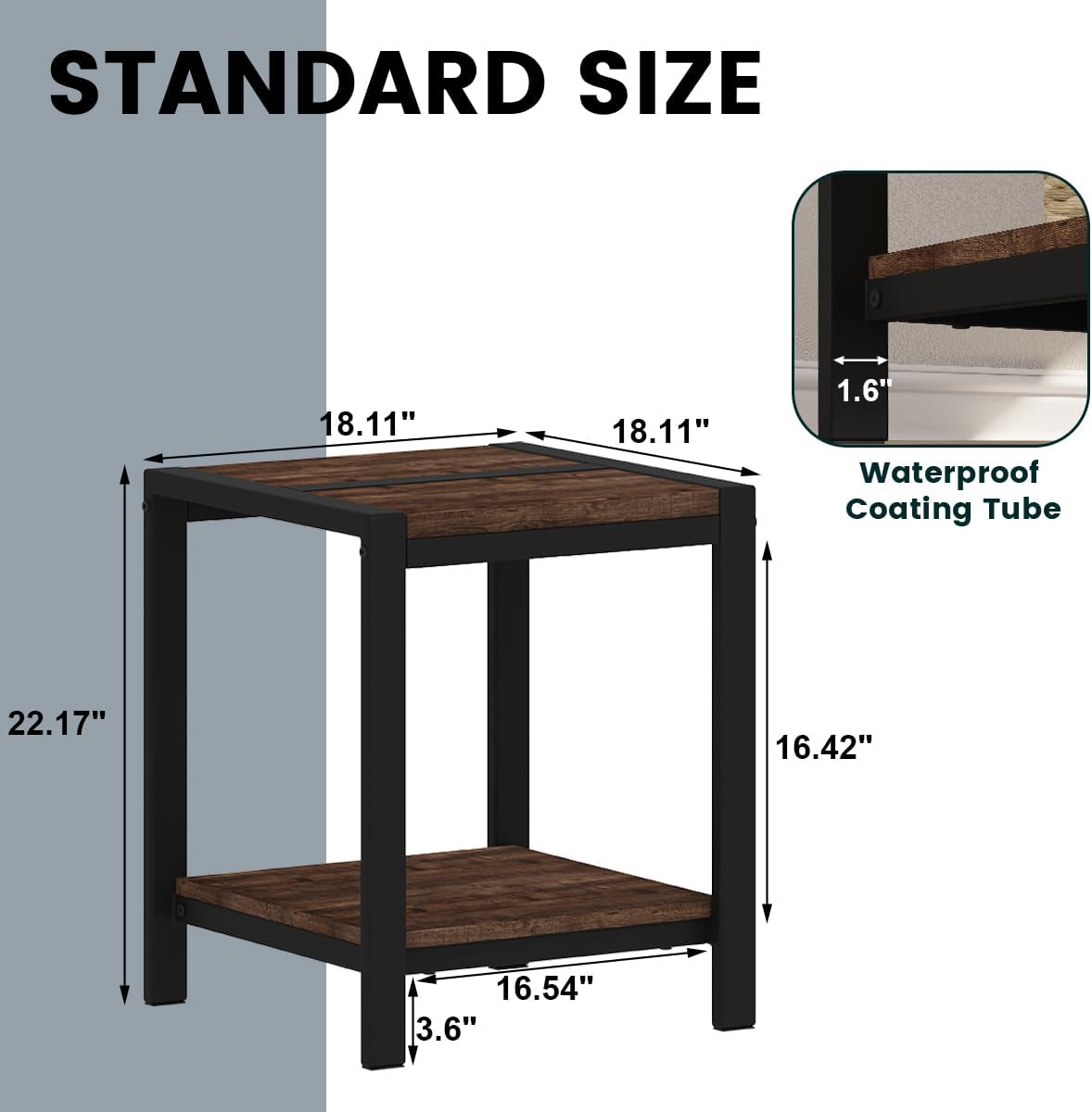 BON AUGURE End Table, Small Side Table for Living Room, Night Stand, Bedside Tables with 2-Tier Storage Shelves for Bedroom, Small Spaces (Rustic Oak)