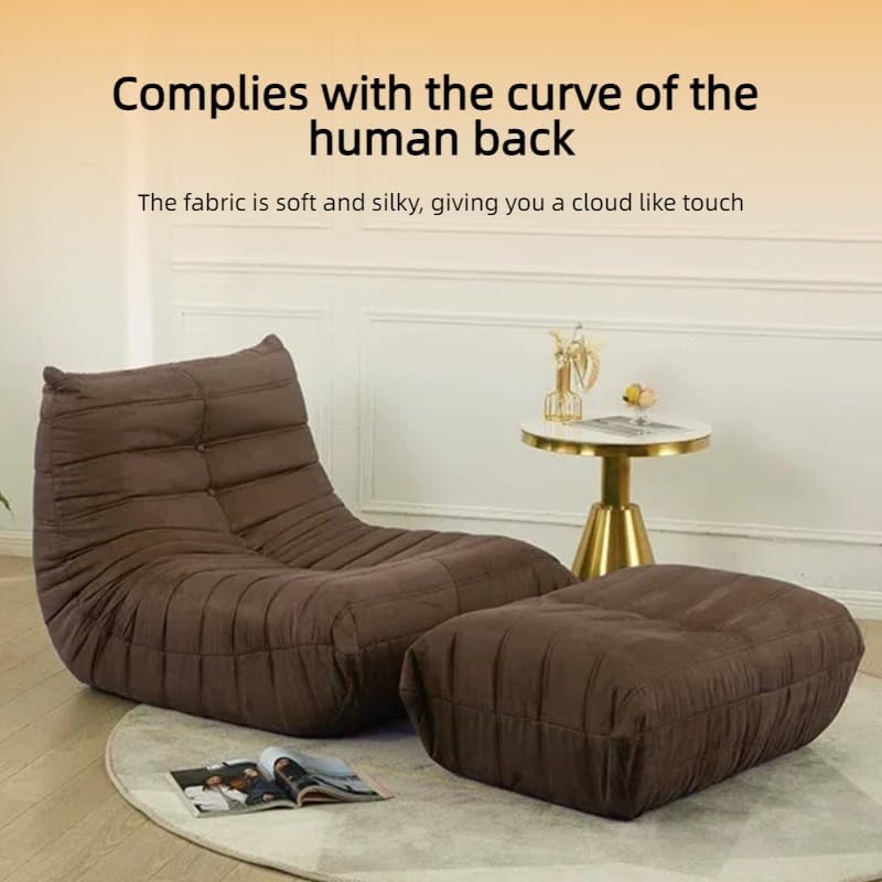 Bean Bag Chair - Memory Foam Bean Bag Chair for Adults, Comfy High-Resilience Single Sofa, Small Space Floor Chair, Chaise Lounge for Living Room, Bedroom(Dark Brown, Wrinkles+Ottoman)