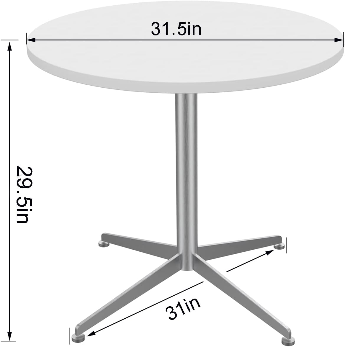 White Dining Table Round Small Office Table Conference Table Coffee Meeting Table w/Stainless Steel X-Shaped Pedestal for Office Boardroom Kitchen Living Room 31.5 inch