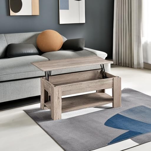 Yaheetech Lift Top Coffee Table with Hidden Compartment and Storage Shelf, Rising Tabletop Dining Table for Living Room Reception Room, 38.6in L, Grey