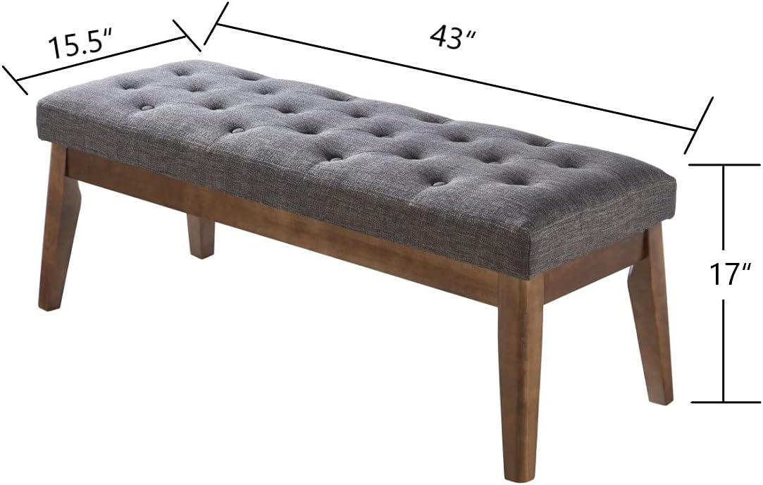 24KF Linen Upholstered Buttons Tufted Entryway Bench with Solid Wood Leg,Bed Bench Ottoman with Padded Seat,5034-Dark Gray
