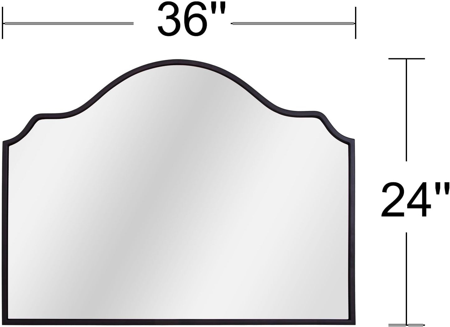 Chende Black Arched Mirror, 36'' x 24'' Decorative Wall Mirror with Wooden Frame, Modern Scalloped Mirror for Entryway, Living Room, Fireplace