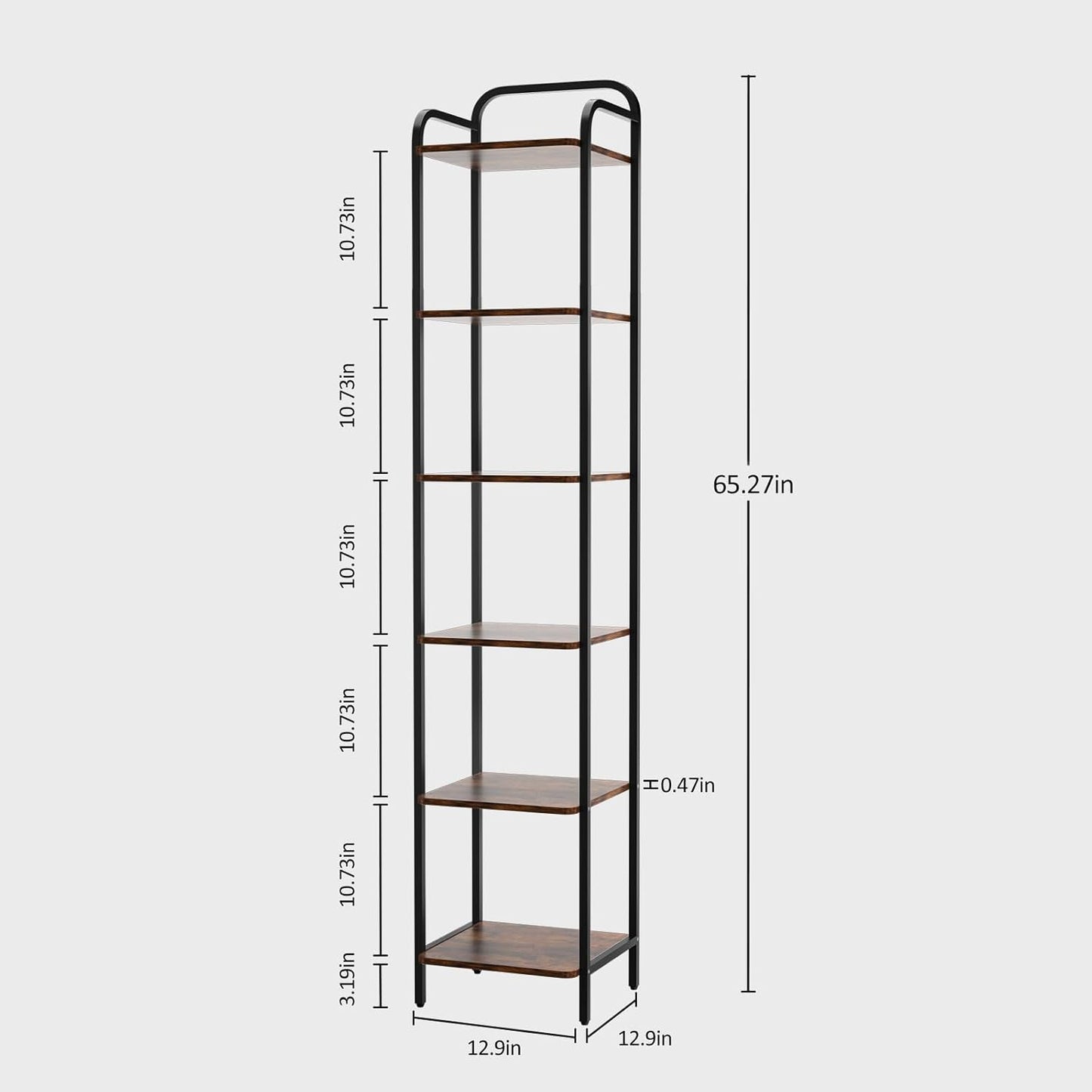 5 Tier Bookshelf, Bookcase with 5 Shelves, Storage Rack Organizer, Corner Wood Storage Shelf with Metal Frame for Bedroom, Living Room (Rustic Brown, 6 Tier)