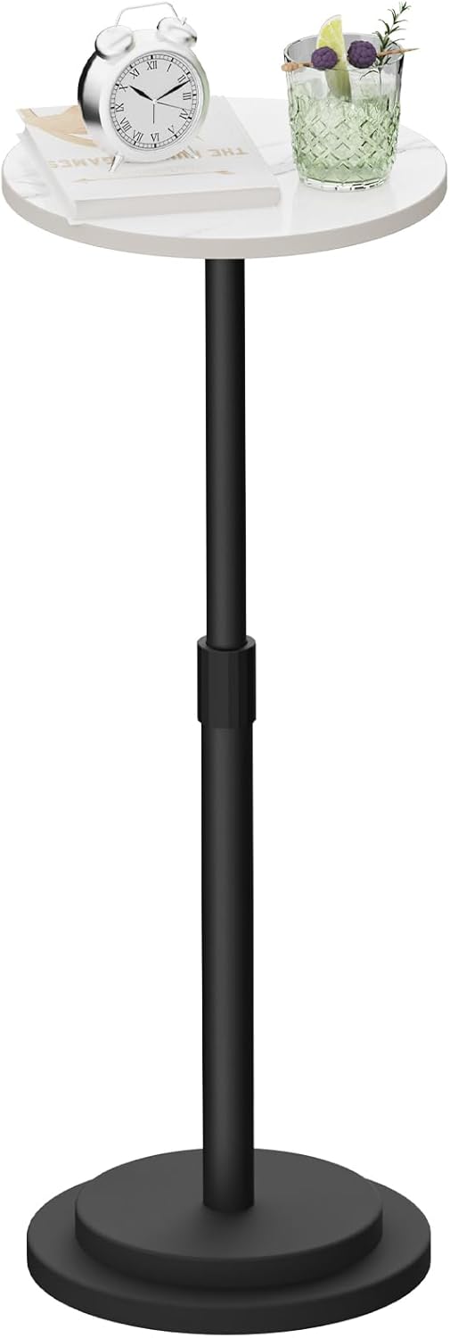 Height Adjustable Drink Table, Vintage Round Indoor Metal Plant Stand, for Small Spaces, Living Room, Bedroom, Cocktail, 1 Pack, White, GBZ001CW-1