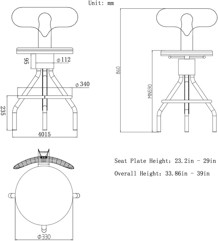 Diwhy Industrial Vintage Bar Stool, Kitchen Counter Height Adjustable Pipe Chair, Cast Iron Stool, Swivel Bar Stool with Backrest, Silver, Fully Welded Set of 2 Brown Wood Seat